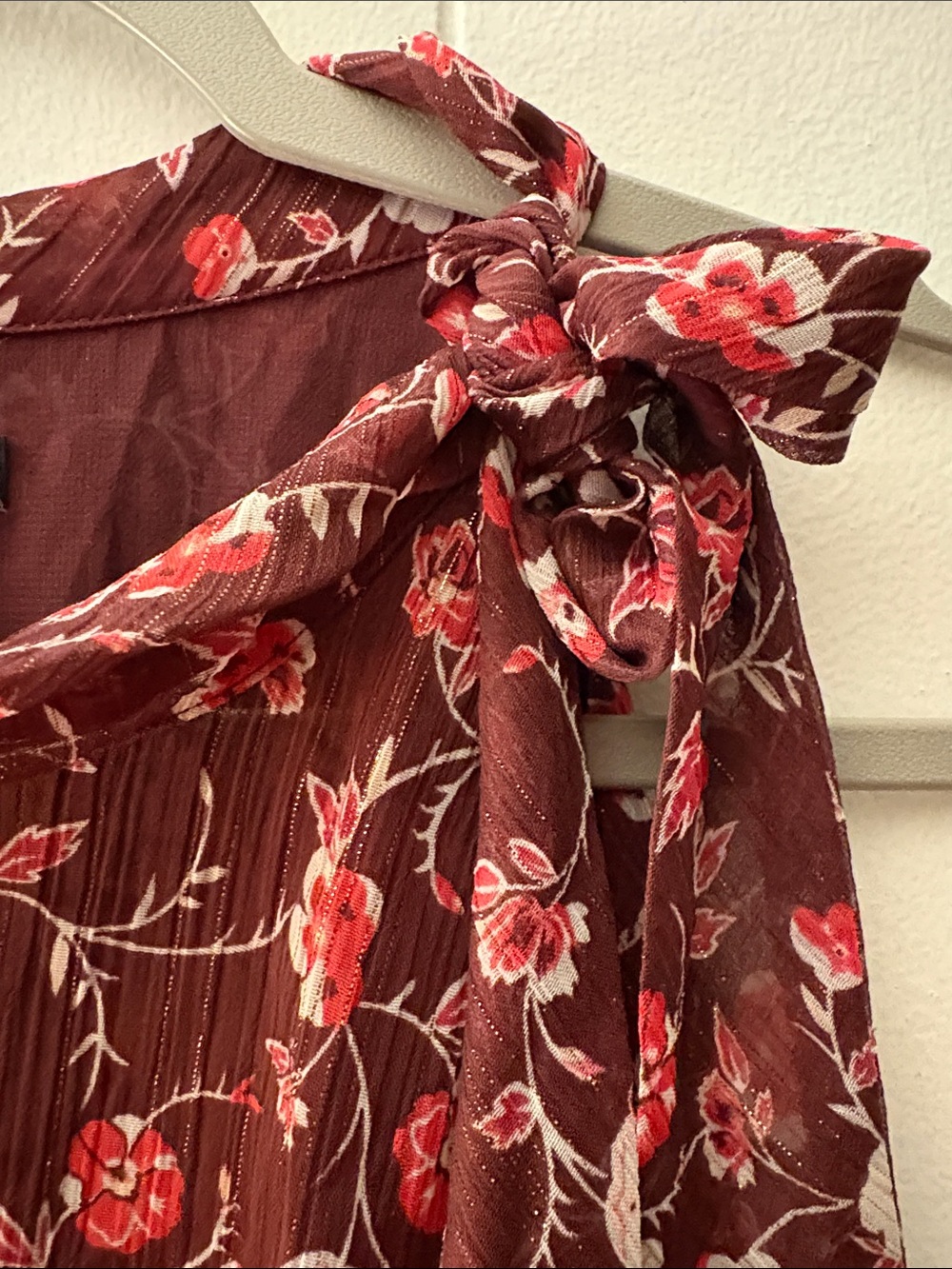 Ann Taylor Factory Burgundy Floral Tie-Neck Dress - Picture 3 of 5